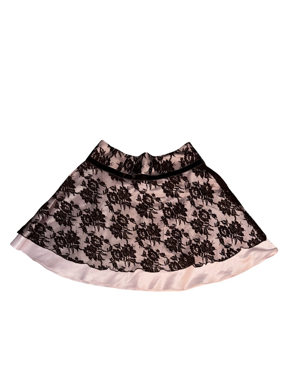 Moda Internacional Satin Mini Skirt with Brown Floral Lace Overlay-C1